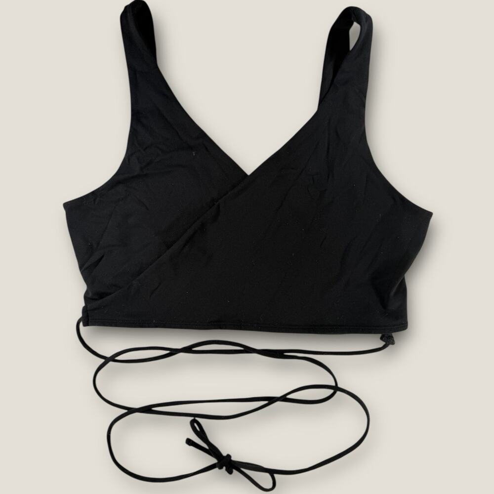 Abercrombie & Fitch Top Large Black Soft AF Collection Wrap Crop Tie Surplice